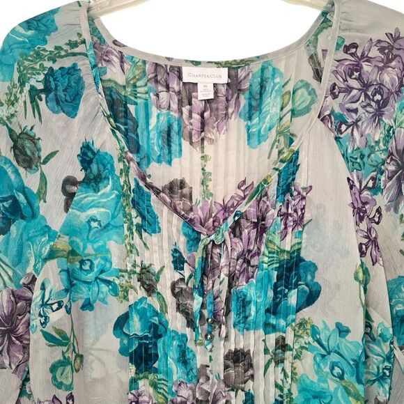 Charter Club Long Sleeve Floral Summer Sheer Lightweight Blouse sz XL - Picture 4 of 9